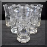 G39. 6 Glasses cut with leaf design. 3.5”h - $18 